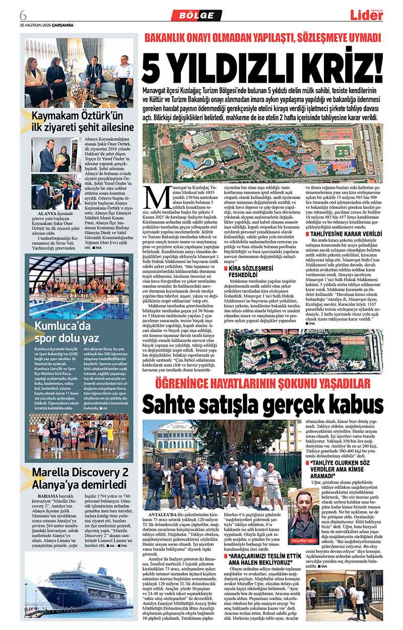 25 H A Z İ R A N 2025 L İ D E R G A Z E T E A N T A L Y A 6