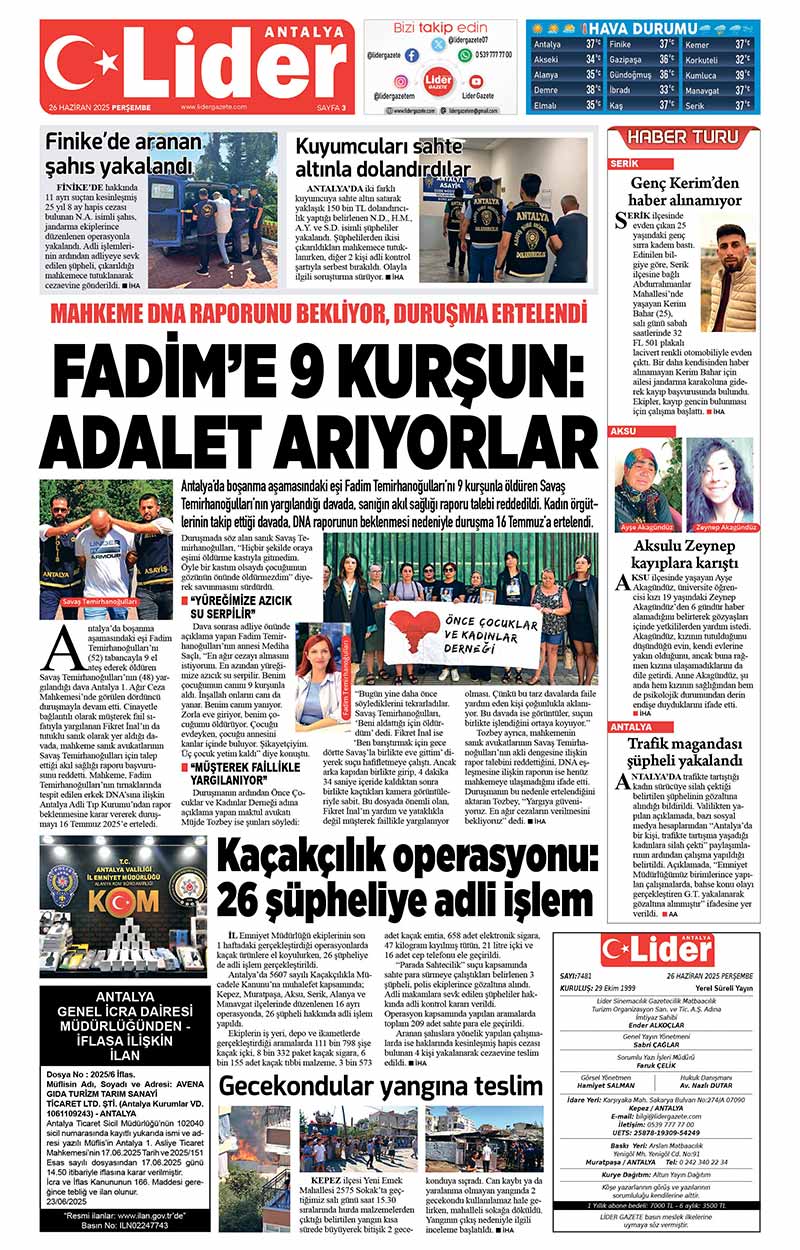26 H A Z İ R A N 2025 L İ D E R G A Z E T E A N T A L Y A 3