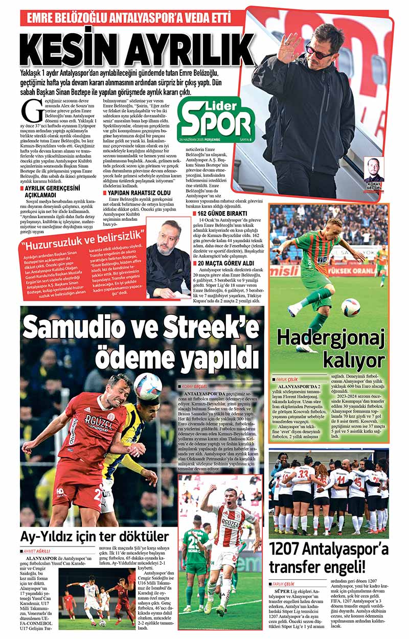 26 H A Z İ R A N 2025 L İ D E R G A Z E T E A N T A L Y A 8