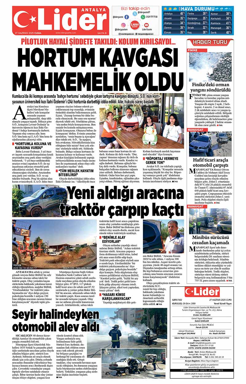 27 H A Z İ R A N 2025 L İ D E R G A Z E T E A N T A L Y A 3