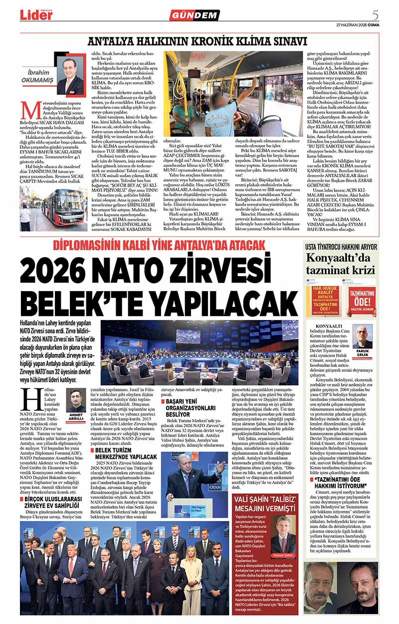 27 H A Z İ R A N 2025 L İ D E R G A Z E T E A N T A L Y A 5