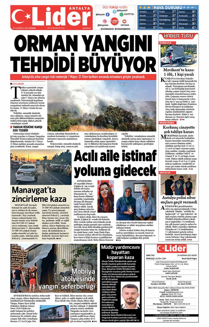 29 H A Z İ R A N 2025 L İ D E R G A Z E T E A N T A L Y A 3