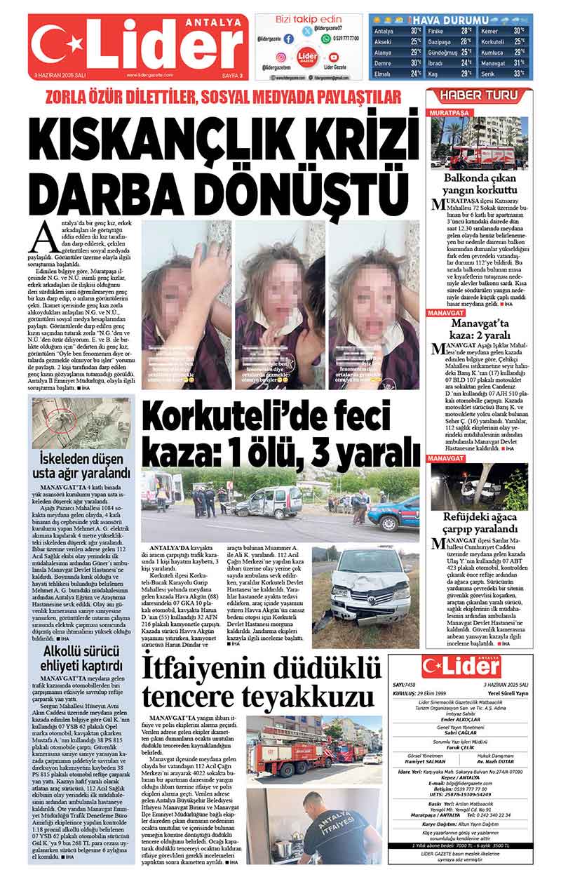3 H A Z İ R A N 2025 L İ D E R G A Z E T E A N T A L Y A 3