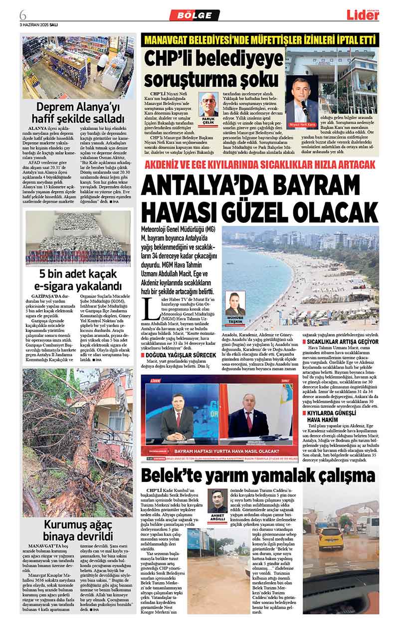 3 H A Z İ R A N 2025 L İ D E R G A Z E T E A N T A L Y A 6