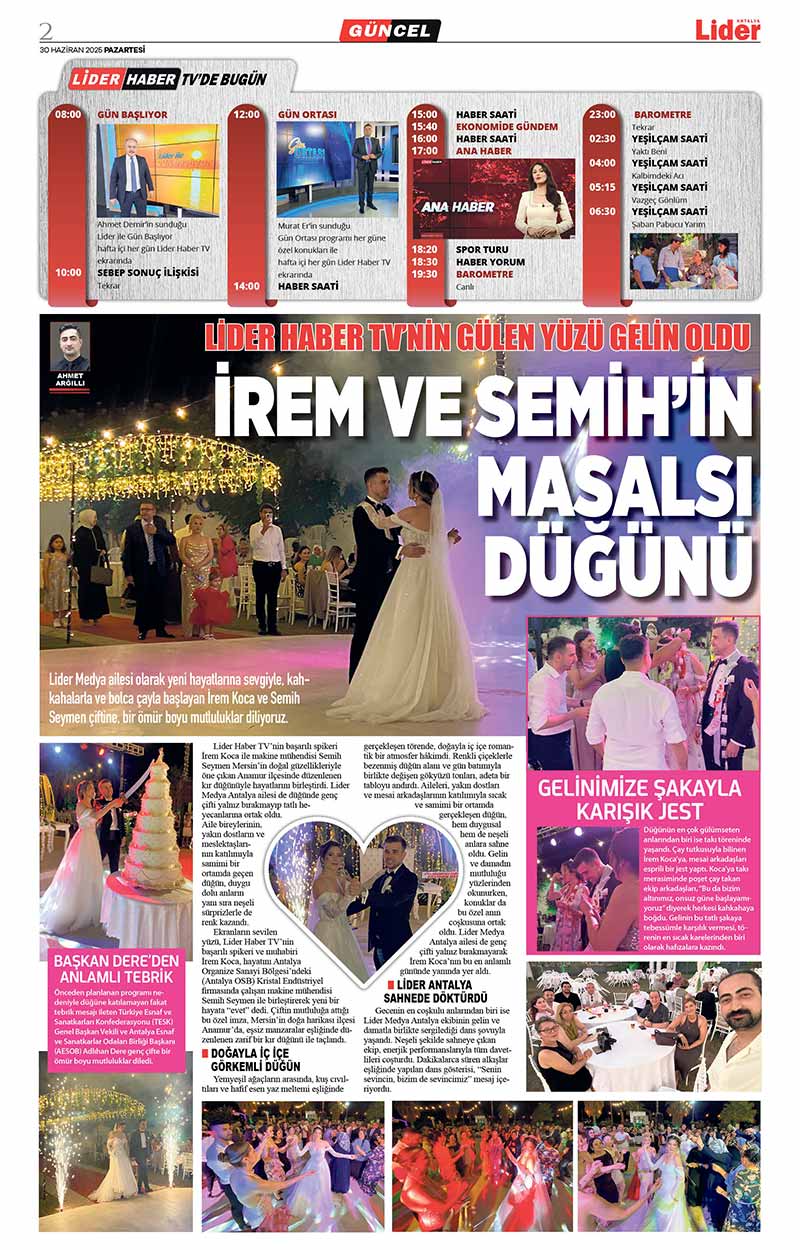 30 H A Z İ R A N 2025 L İ D E R G A Z E T E A N T A L Y A 2