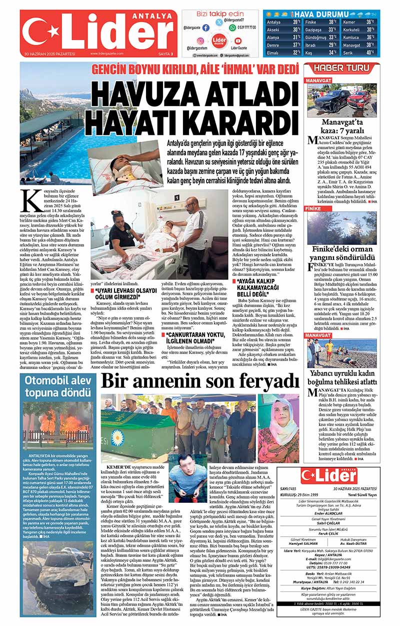 30 H A Z İ R A N 2025 L İ D E R G A Z E T E A N T A L Y A 3