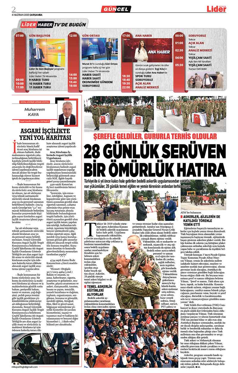 4 H A Z İ R A N 2025 L İ D E R G A Z E T E A N T A L Y A 2