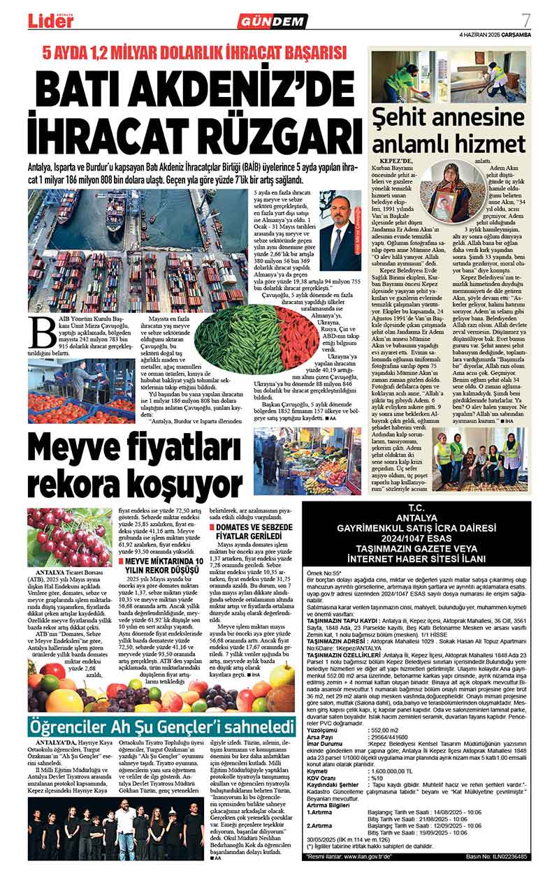 4 H A Z İ R A N 2025 L İ D E R G A Z E T E A N T A L Y A 7