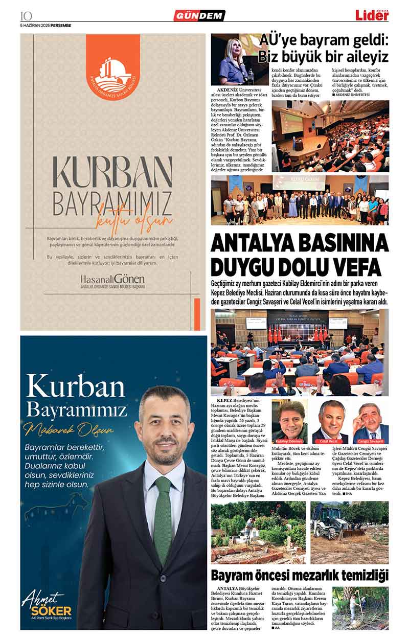 5 H A Z İ R A N 2025 L İ D E R G A Z E T E A N T A L Y A 10