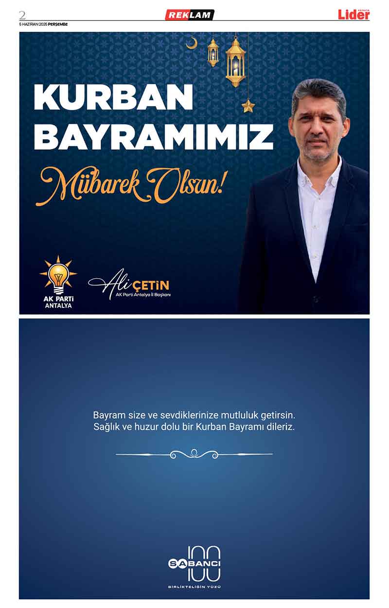 5 H A Z İ R A N 2025 L İ D E R G A Z E T E A N T A L Y A 2