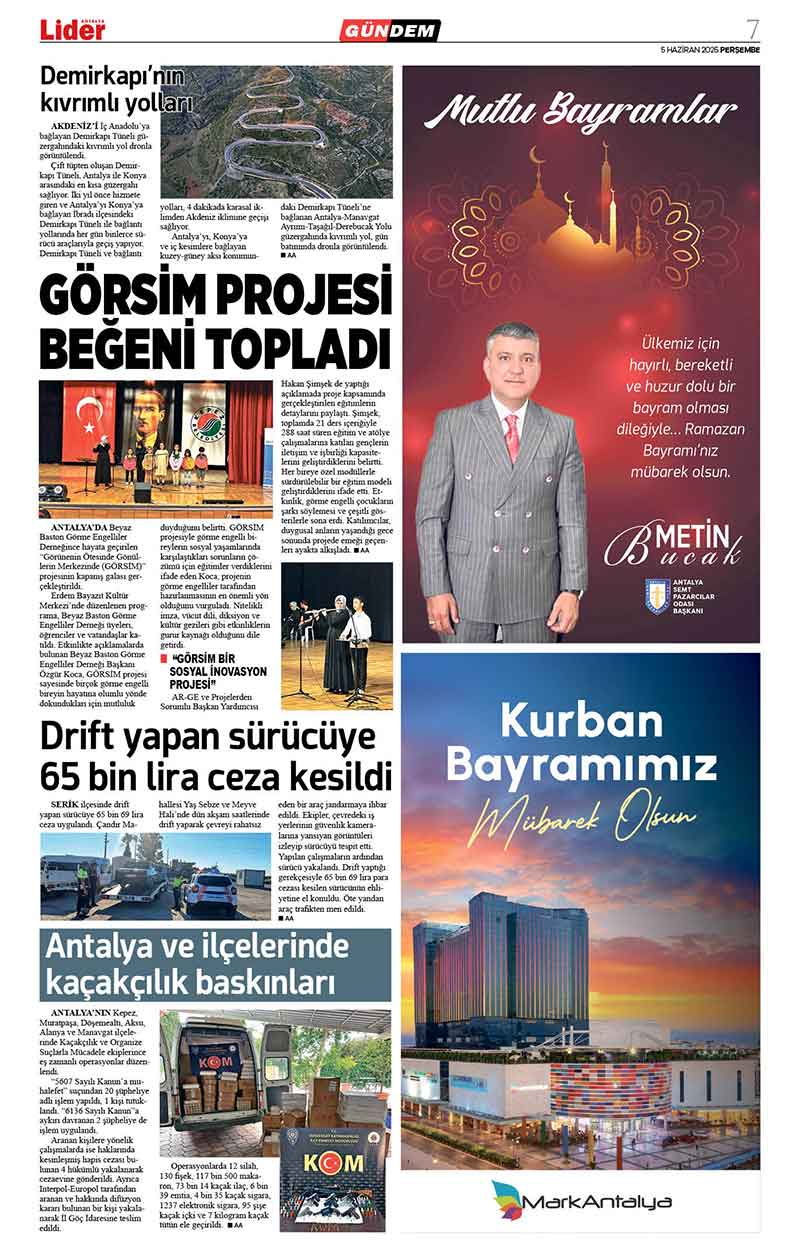 5 H A Z İ R A N 2025 L İ D E R G A Z E T E A N T A L Y A 7