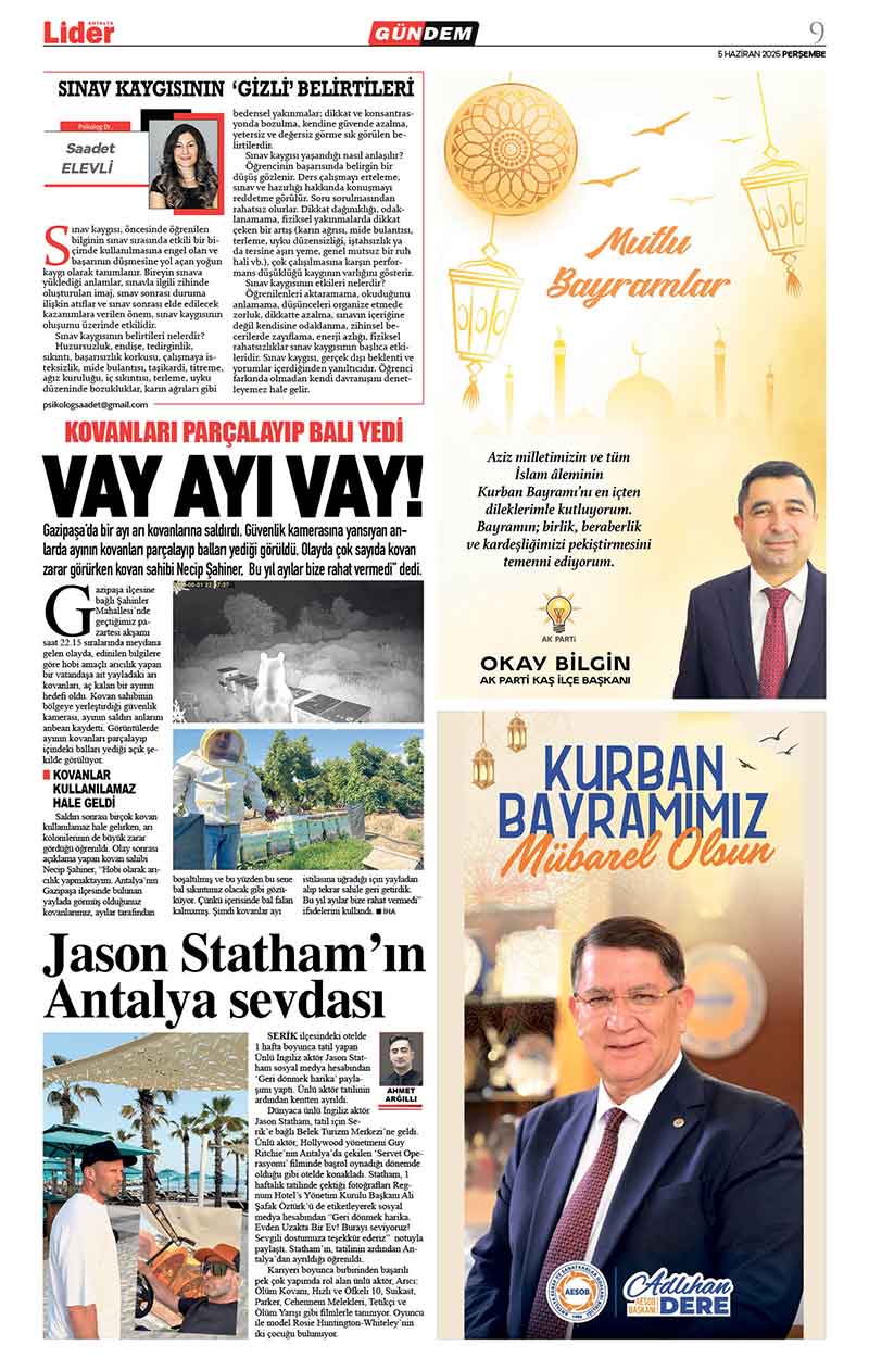 5 H A Z İ R A N 2025 L İ D E R G A Z E T E A N T A L Y A 9
