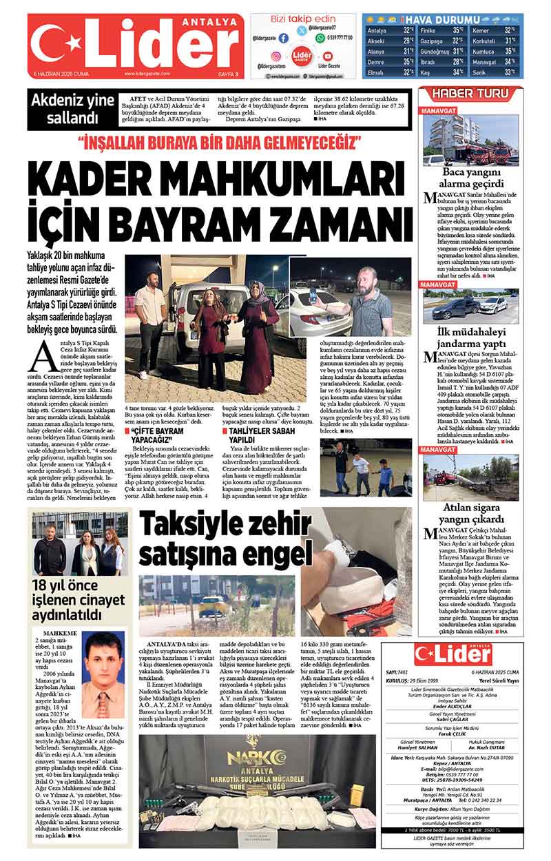 6 H A Z İ R A N 2025 L İ D E R G A Z E T E A N T A L Y A 3