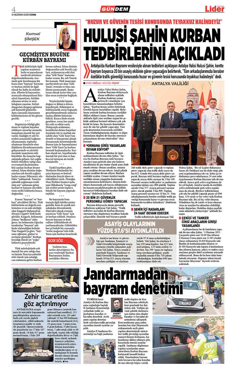 6 H A Z İ R A N 2025 L İ D E R G A Z E T E A N T A L Y A 4