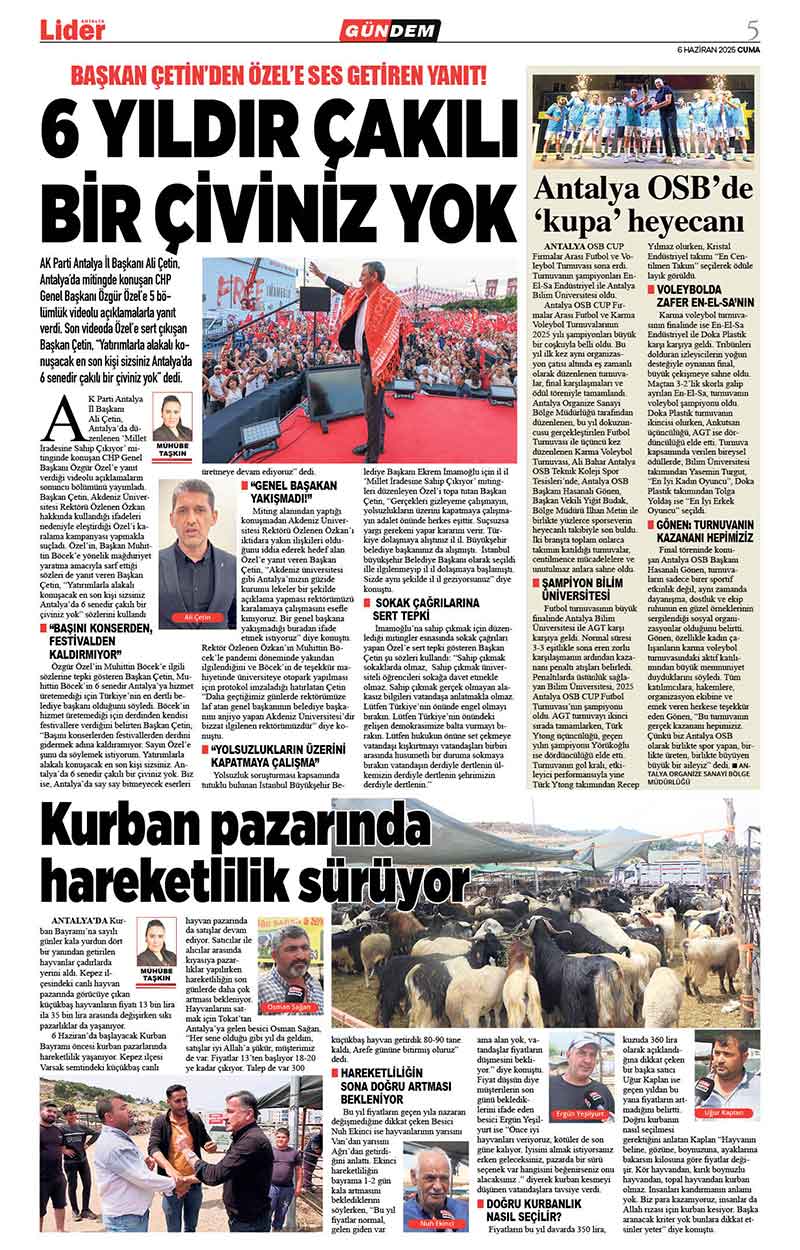 6 H A Z İ R A N 2025 L İ D E R G A Z E T E A N T A L Y A 5