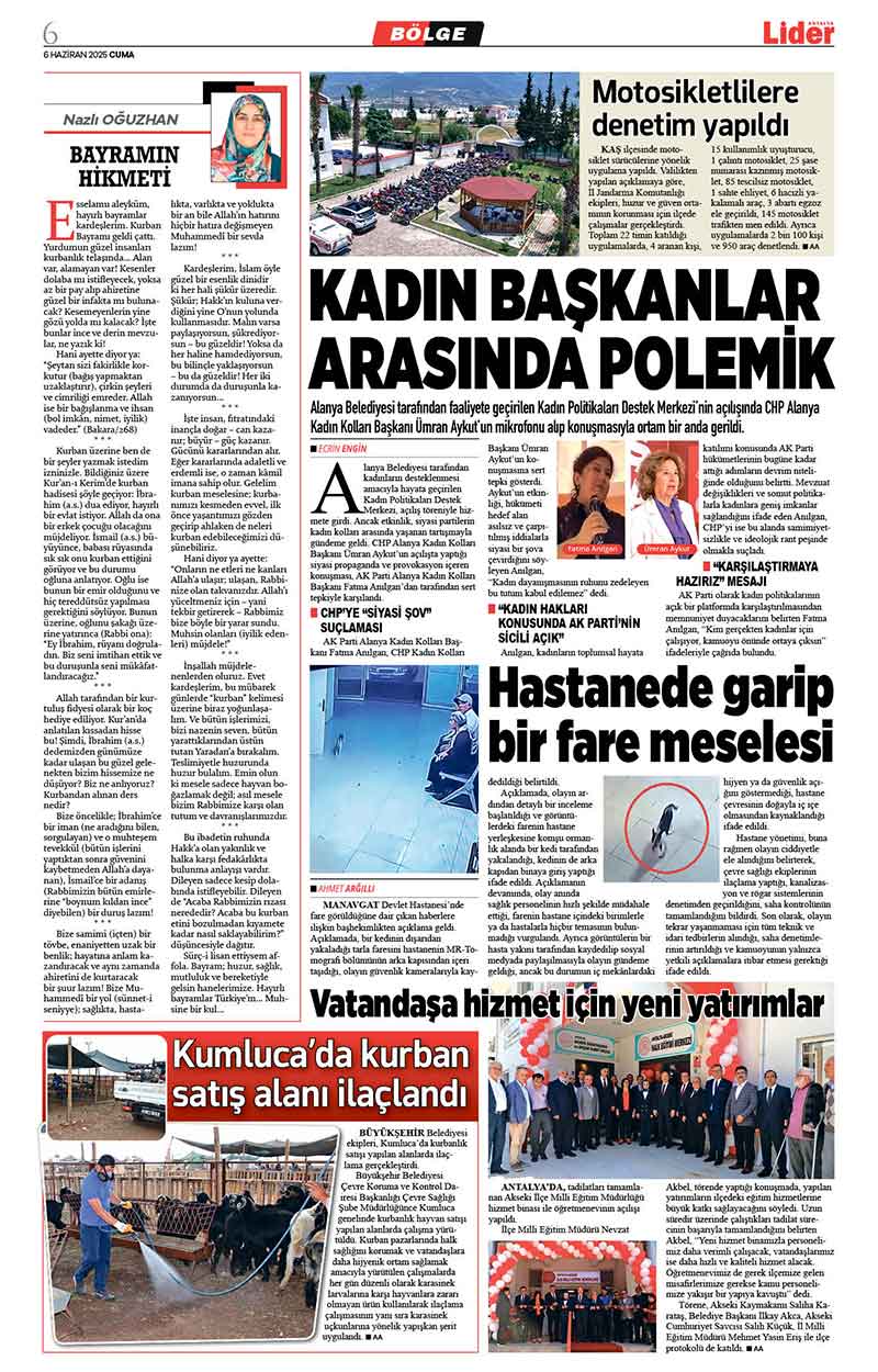 6 H A Z İ R A N 2025 L İ D E R G A Z E T E A N T A L Y A 6