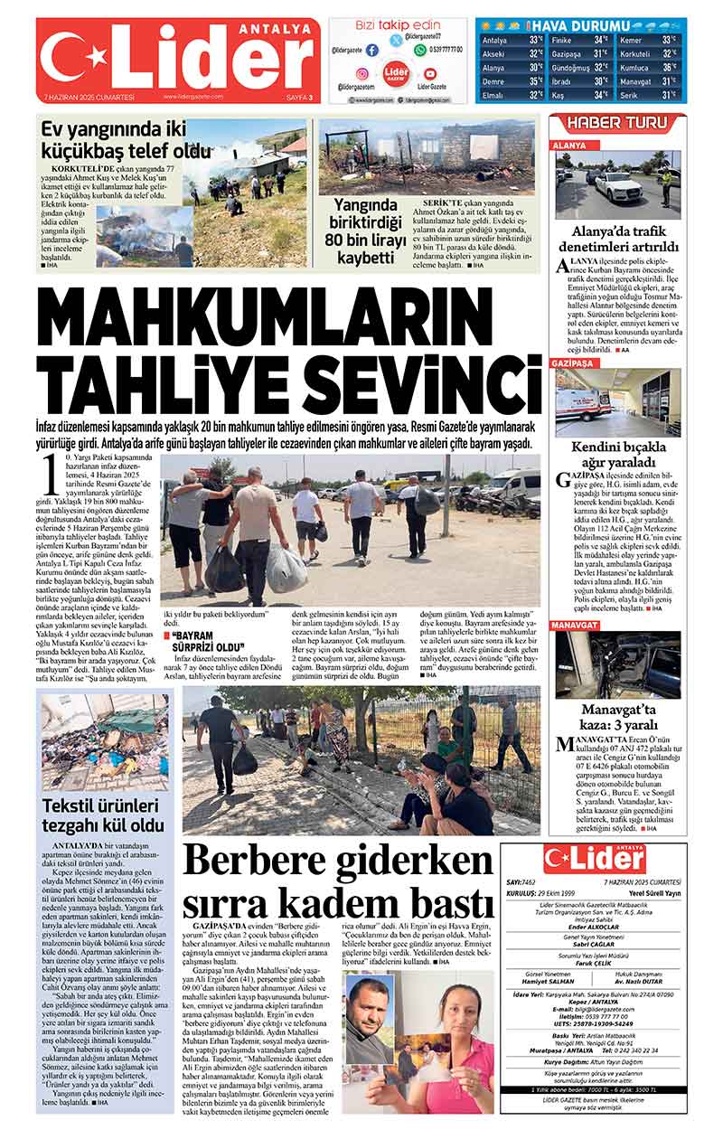7 H A Z İ R A N 2025 L İ D E R G A Z E T E A N T A L Y A 3