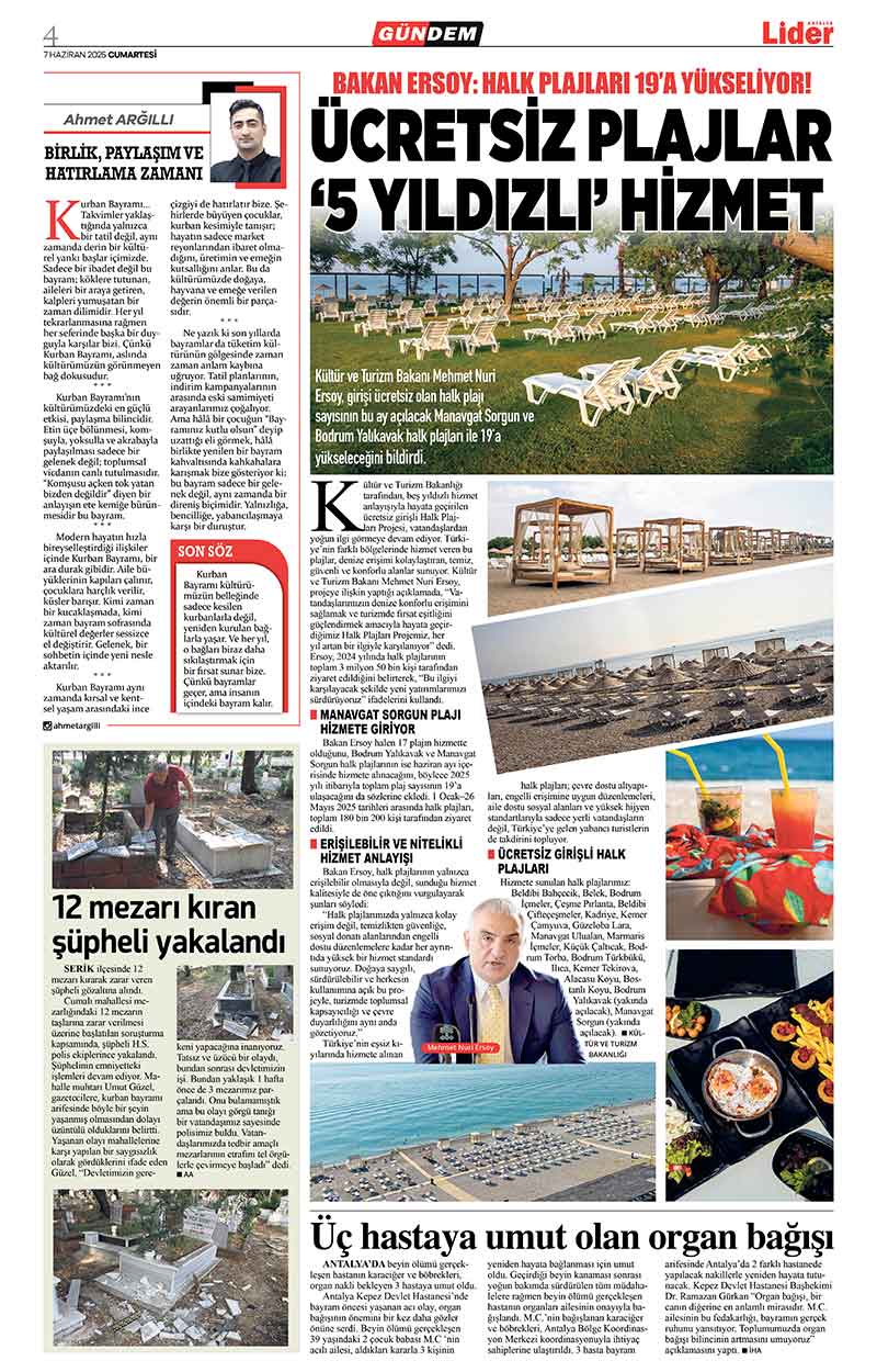 7 H A Z İ R A N 2025 L İ D E R G A Z E T E A N T A L Y A 4