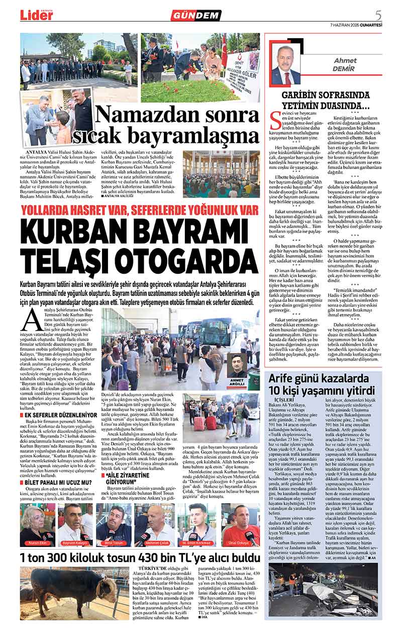 7 H A Z İ R A N 2025 L İ D E R G A Z E T E A N T A L Y A 5