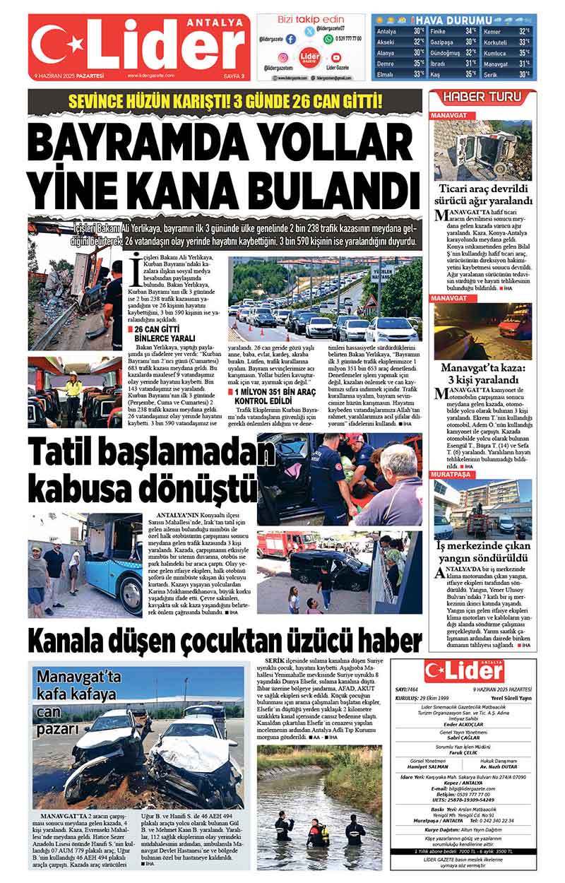 9 H A Z İ R A N 2025 L İ D E R G A Z E T E A N T A L Y A 3