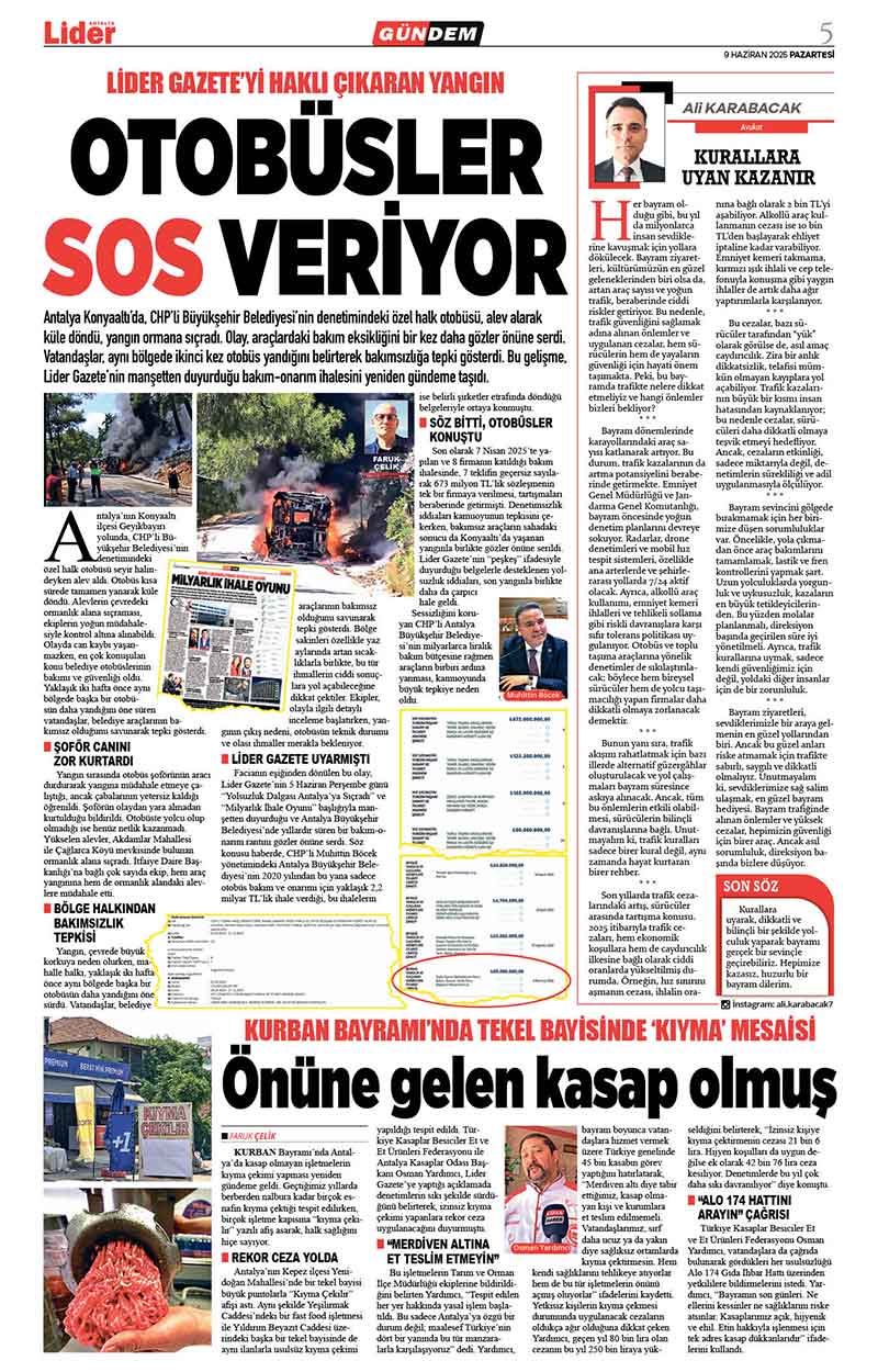 9 H A Z İ R A N 2025 L İ D E R G A Z E T E A N T A L Y A 5