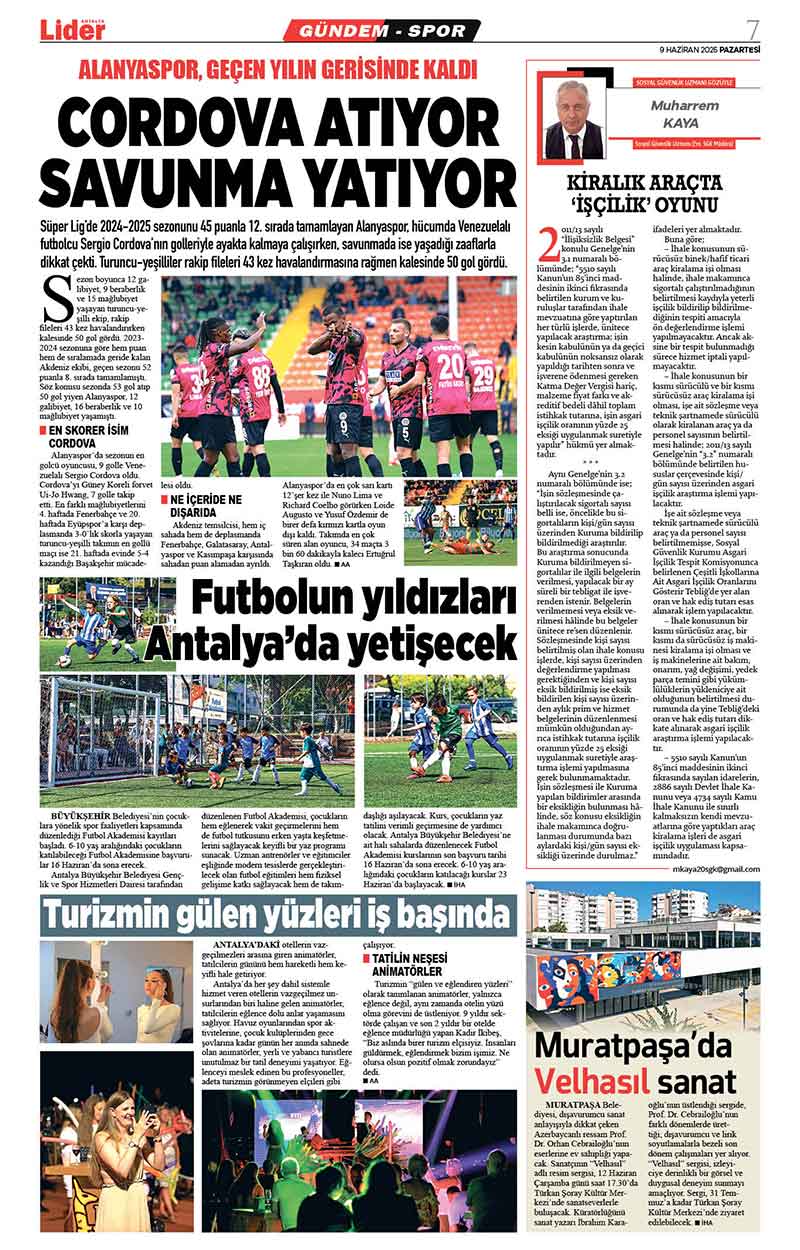 9 H A Z İ R A N 2025 L İ D E R G A Z E T E A N T A L Y A 7