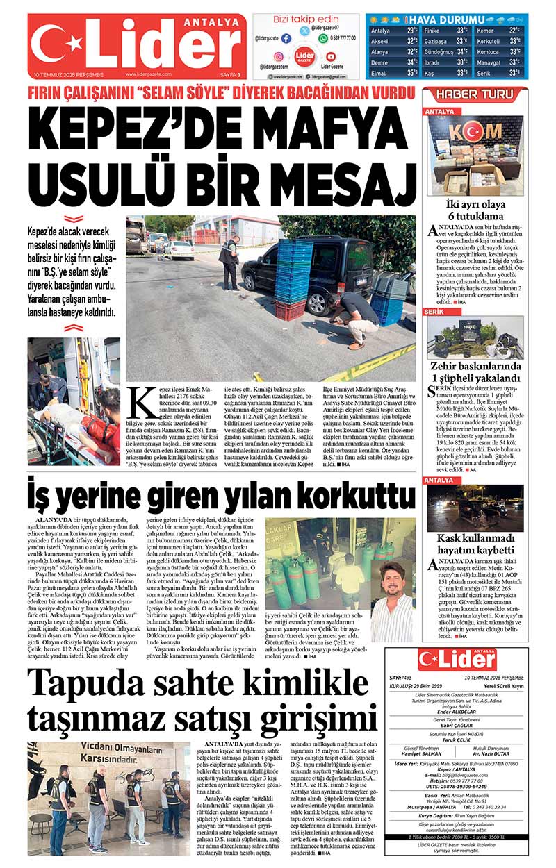 10 T E M M U Z 2025 L İ D E R G A Z E T E A N T A L Y A 3