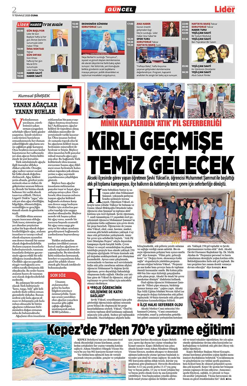 11 T E M M U Z 2025 L İ D E R G A Z E T E A N T A L Y A 2