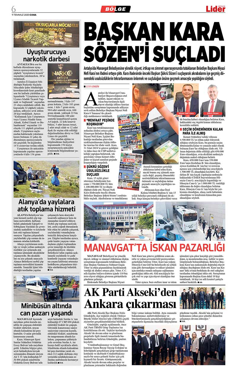 11 T E M M U Z 2025 L İ D E R G A Z E T E A N T A L Y A 6