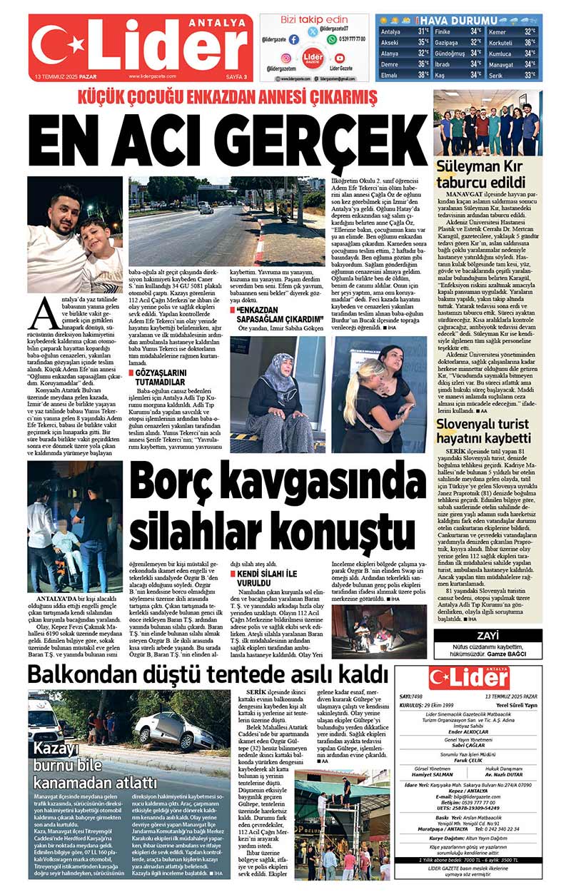 13 T E M M U Z 2025 L İ D E R G A Z E T E A N T A L Y A 3