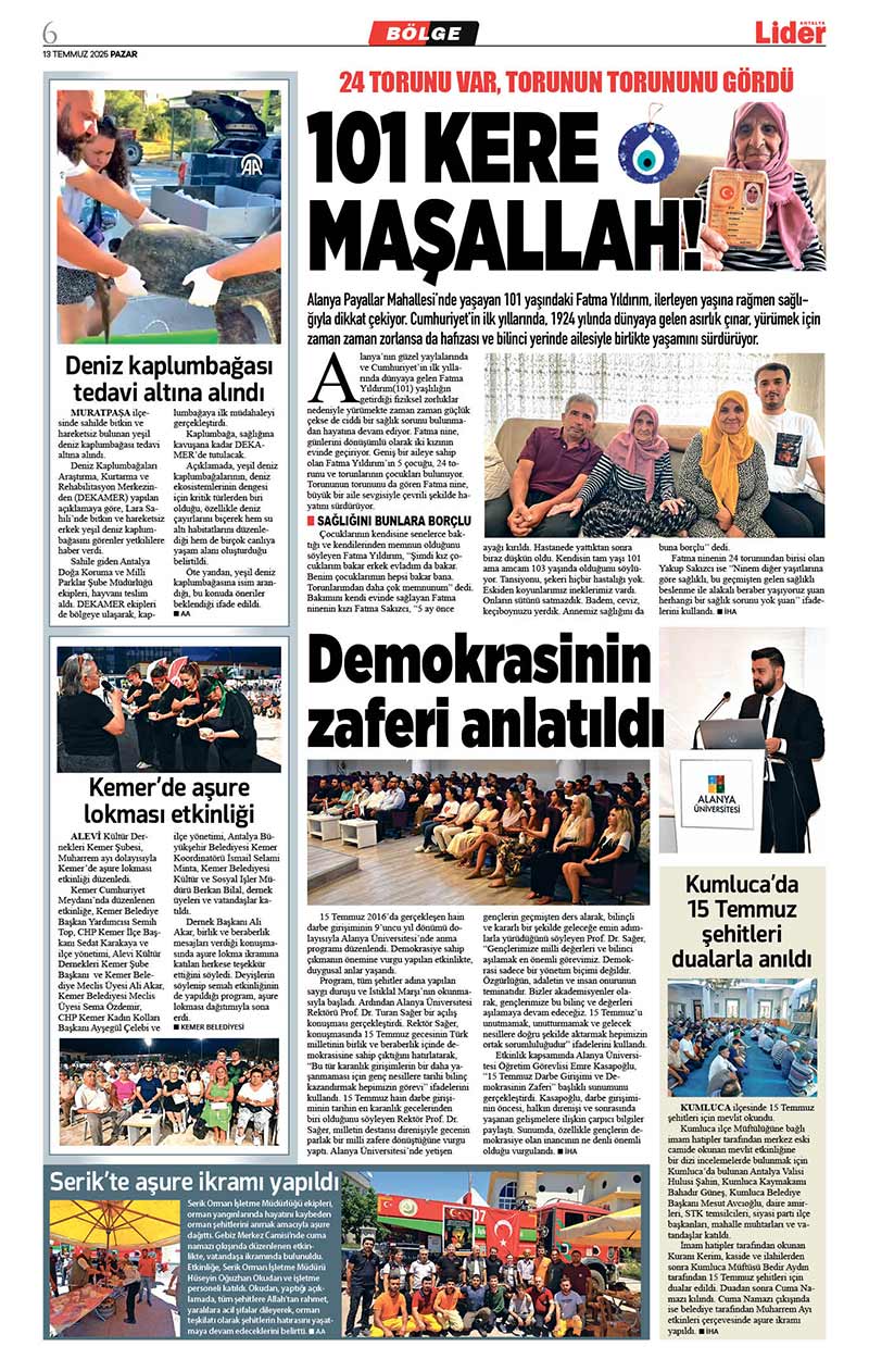 13 T E M M U Z 2025 L İ D E R G A Z E T E A N T A L Y A 6