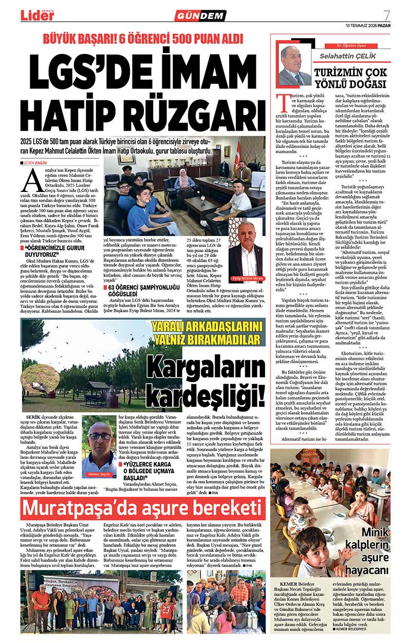 13 T E M M U Z 2025 L İ D E R G A Z E T E A N T A L Y A 7