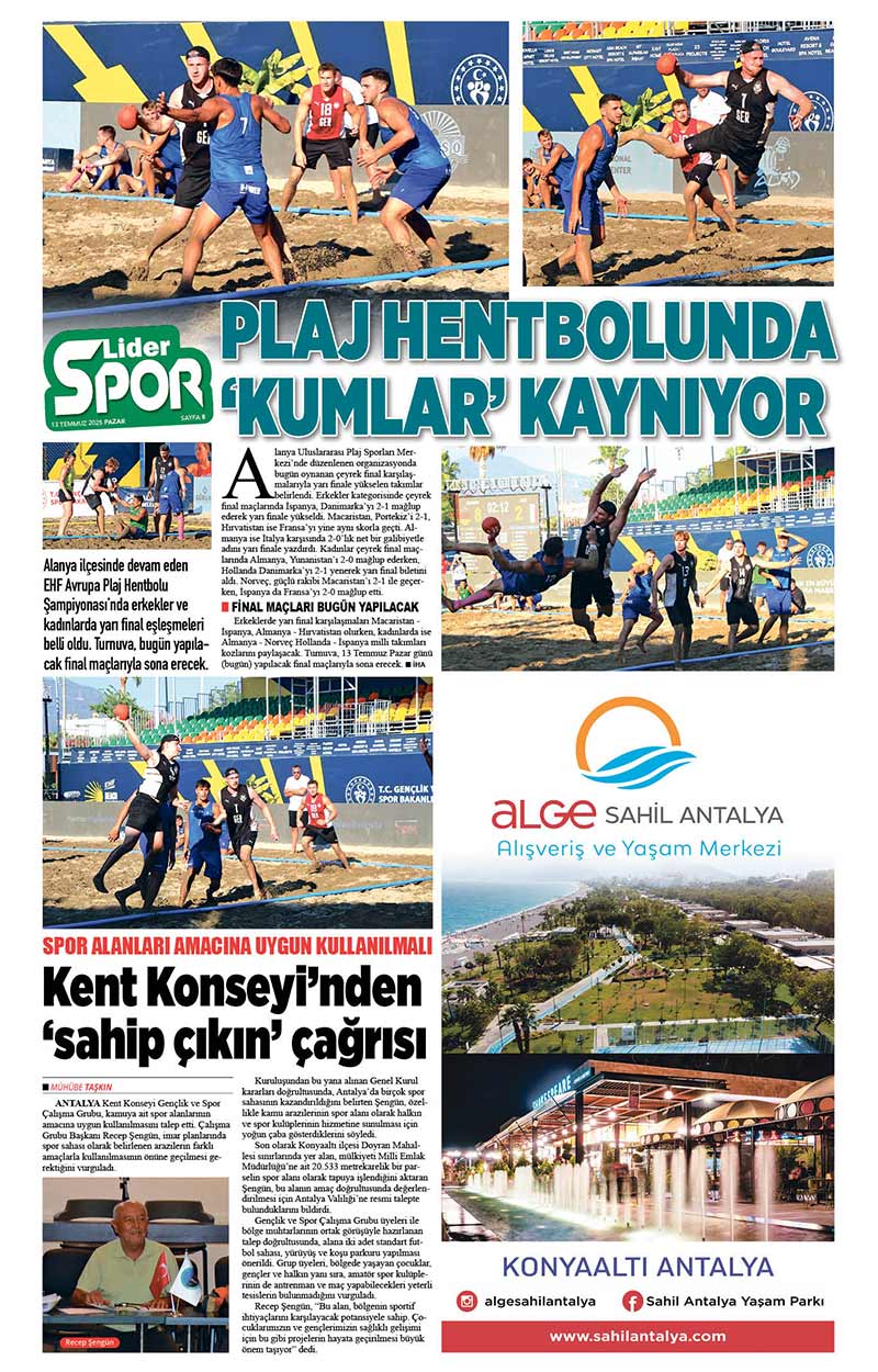 13 T E M M U Z 2025 L İ D E R G A Z E T E A N T A L Y A 8