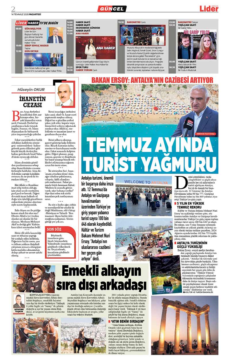 14 T E M M U Z 2025 L İ D E R G A Z E T E A N T A L Y A 2