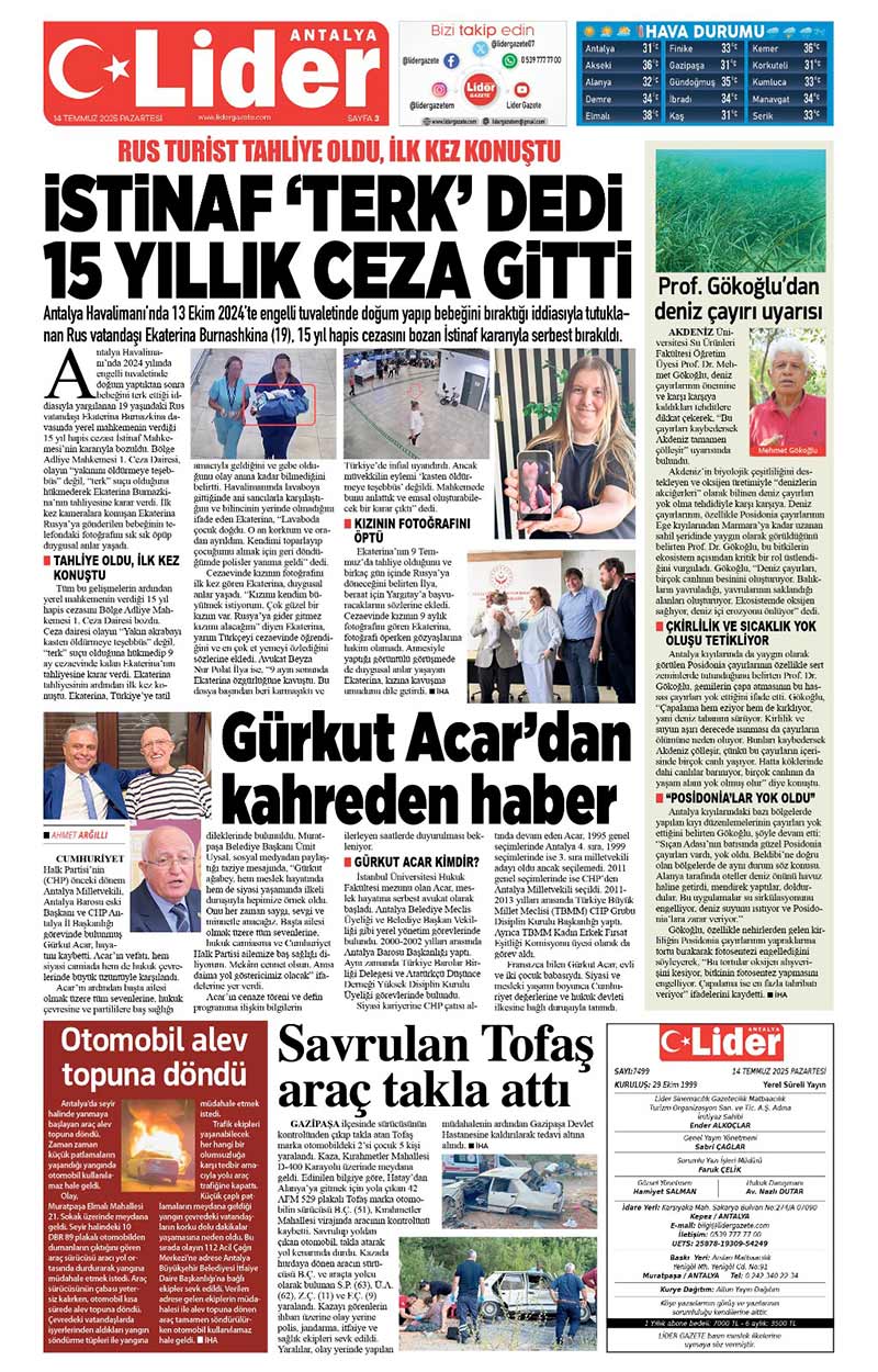 14 T E M M U Z 2025 L İ D E R G A Z E T E A N T A L Y A 3