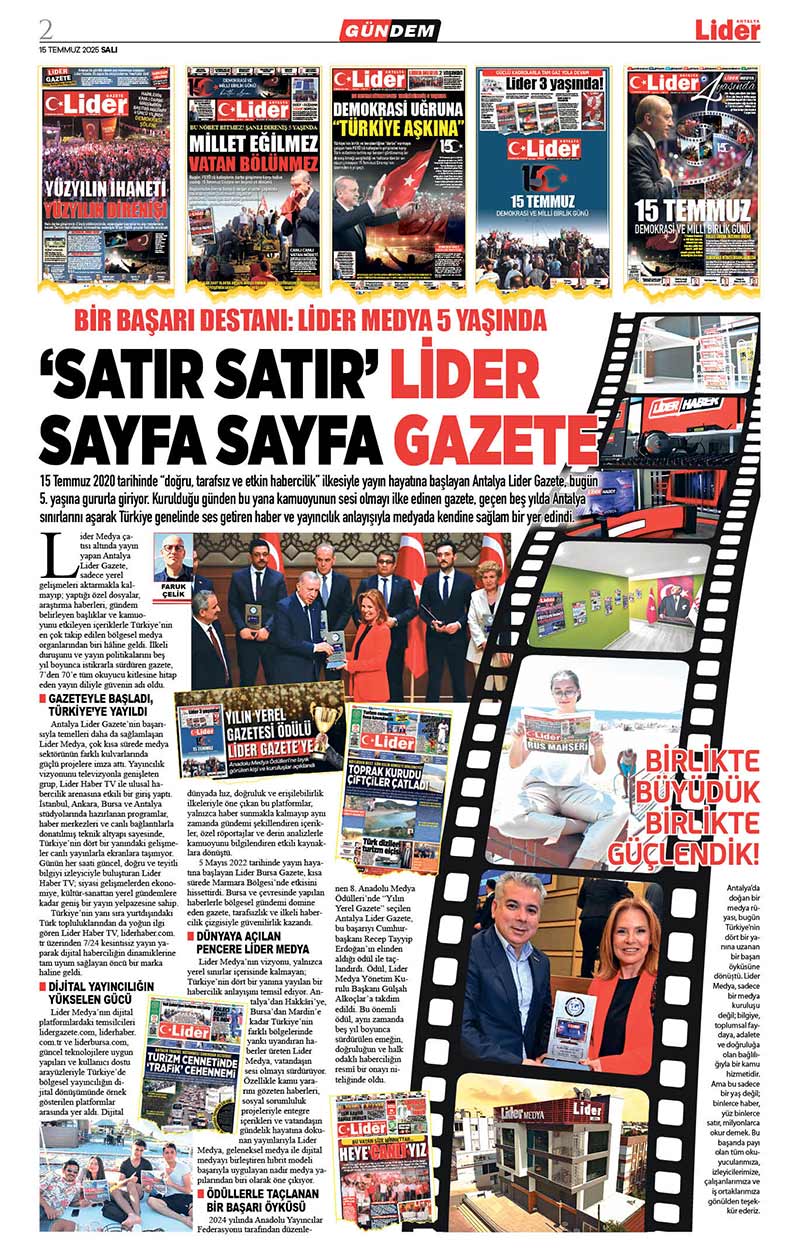 15 T E M M U Z 2025 L İ D E R G A Z E T E A N T A L Y A 2