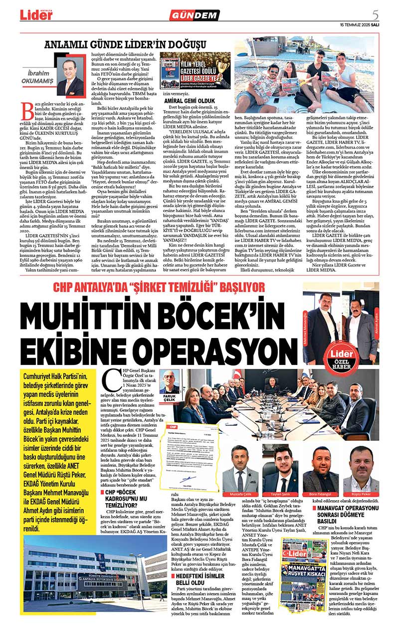 15 T E M M U Z 2025 L İ D E R G A Z E T E A N T A L Y A 5