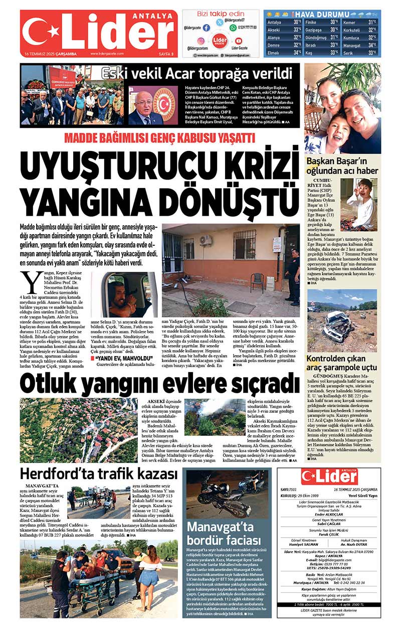 16 T E M M U Z 2025 L İ D E R G A Z E T E A N T A L Y A 3
