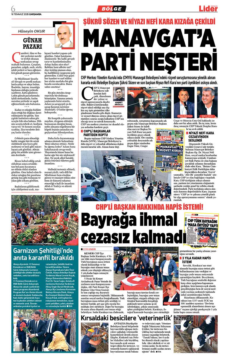 16 T E M M U Z 2025 L İ D E R G A Z E T E A N T A L Y A 6
