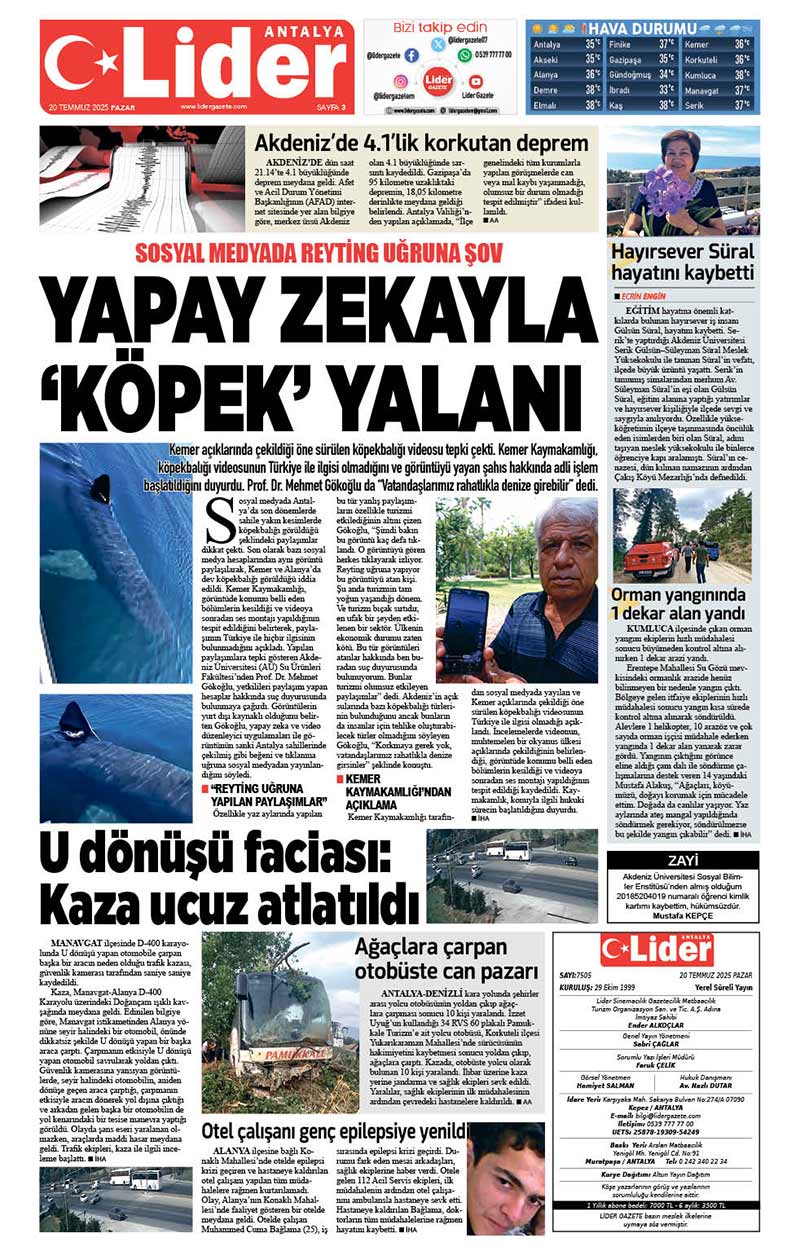 20 T E M M U Z 2025 L İ D E R G A Z E T E A N T A L Y A 3