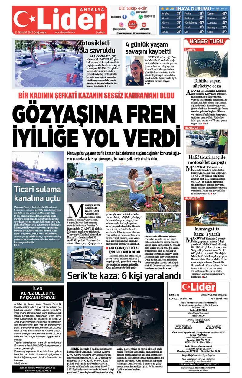 23 T E M M U Z 2025 L İ D E R G A Z E T E A N T A L Y A 3