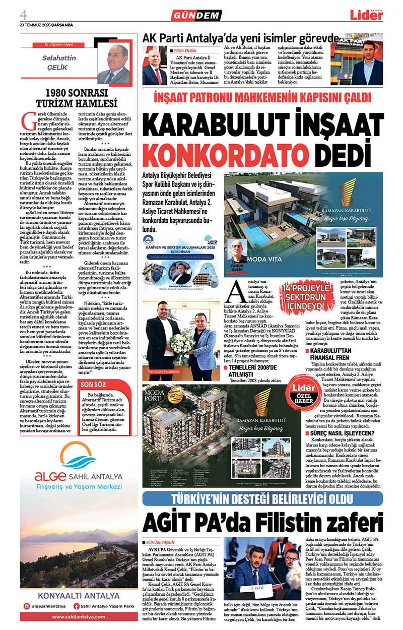 23 T E M M U Z 2025 L İ D E R G A Z E T E A N T A L Y A 4