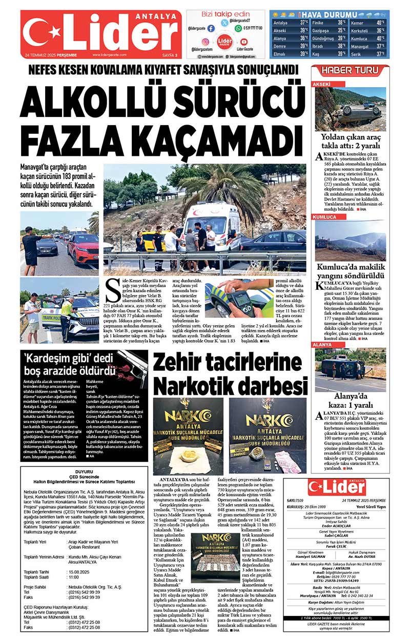 24 T E M M U Z 2025 L İ D E R G A Z E T E A N T A L Y A 3