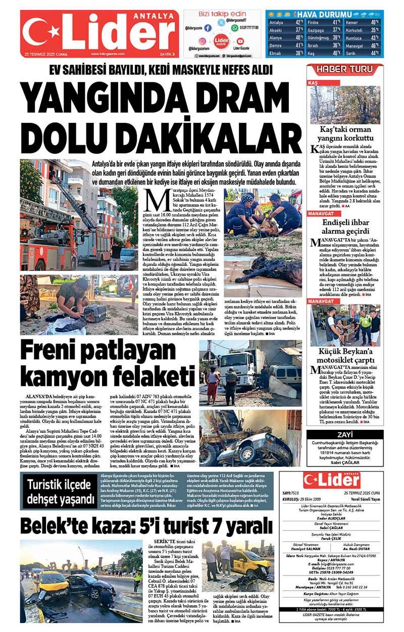 25 T E M M U Z 2025 L İ D E R G A Z E T E A N T A L Y A 3