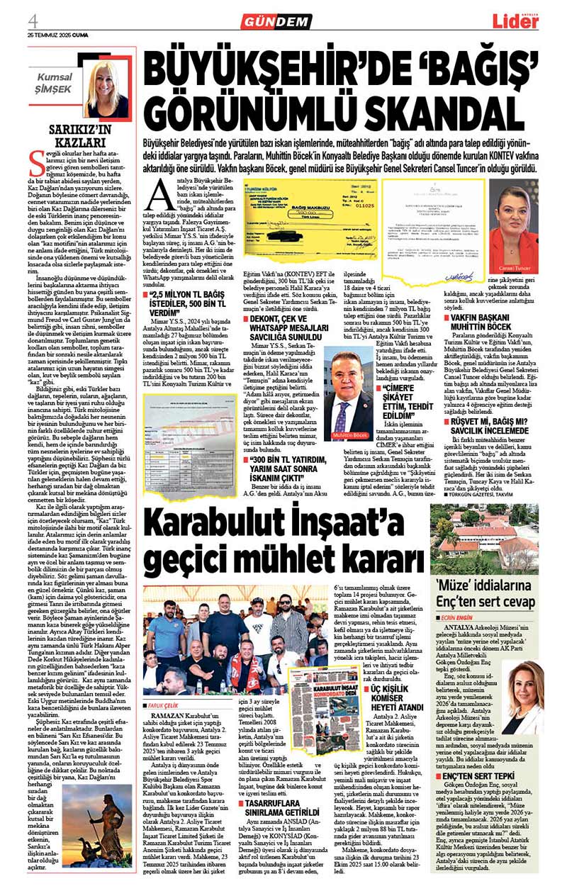 25 T E M M U Z 2025 L İ D E R G A Z E T E A N T A L Y A 4