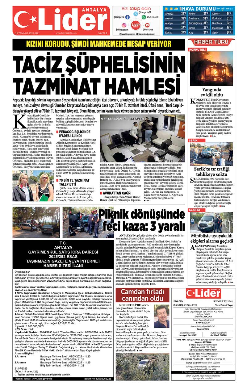29 T E M M U Z 2025 L İ D E R G A Z E T E A N T A L Y A 3
