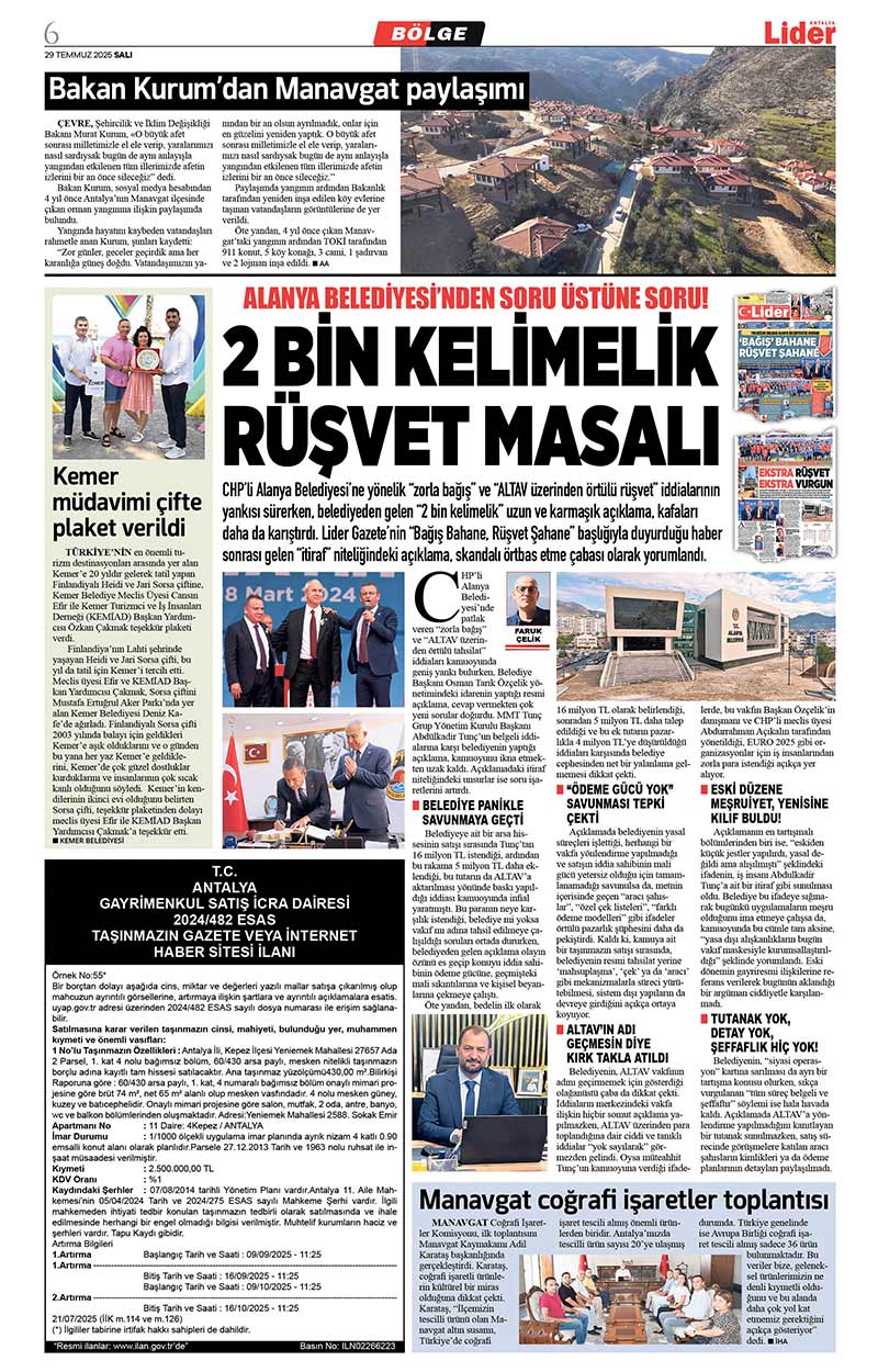 29 T E M M U Z 2025 L İ D E R G A Z E T E A N T A L Y A 6