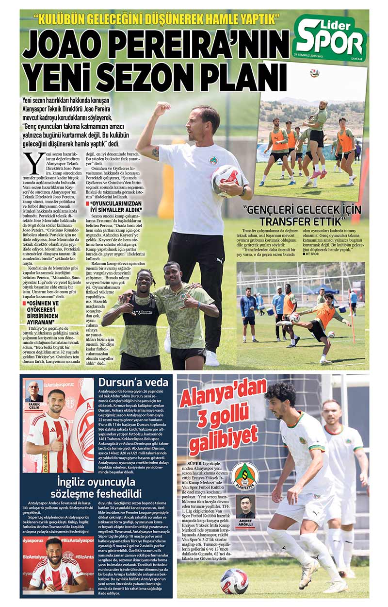 29 T E M M U Z 2025 L İ D E R G A Z E T E A N T A L Y A 8