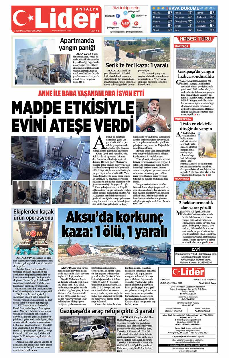 3 T E M M U Z 2025 L İ D E R G A Z E T E A N T A L Y A 3