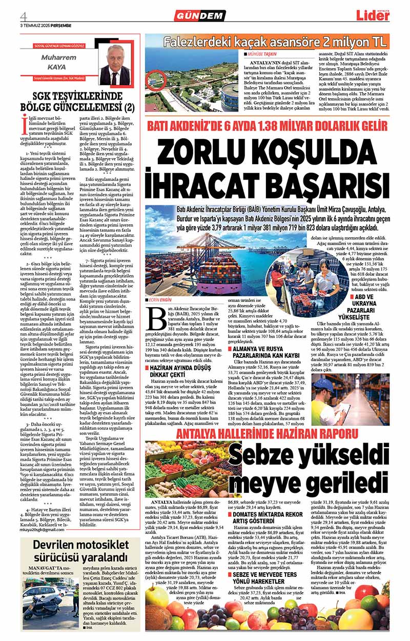 3 T E M M U Z 2025 L İ D E R G A Z E T E A N T A L Y A 4